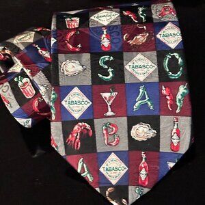 Tabasco Tie Kitsch Silk Mens Neckwear Y2k Chili Peppers Black Red Hot Sauce